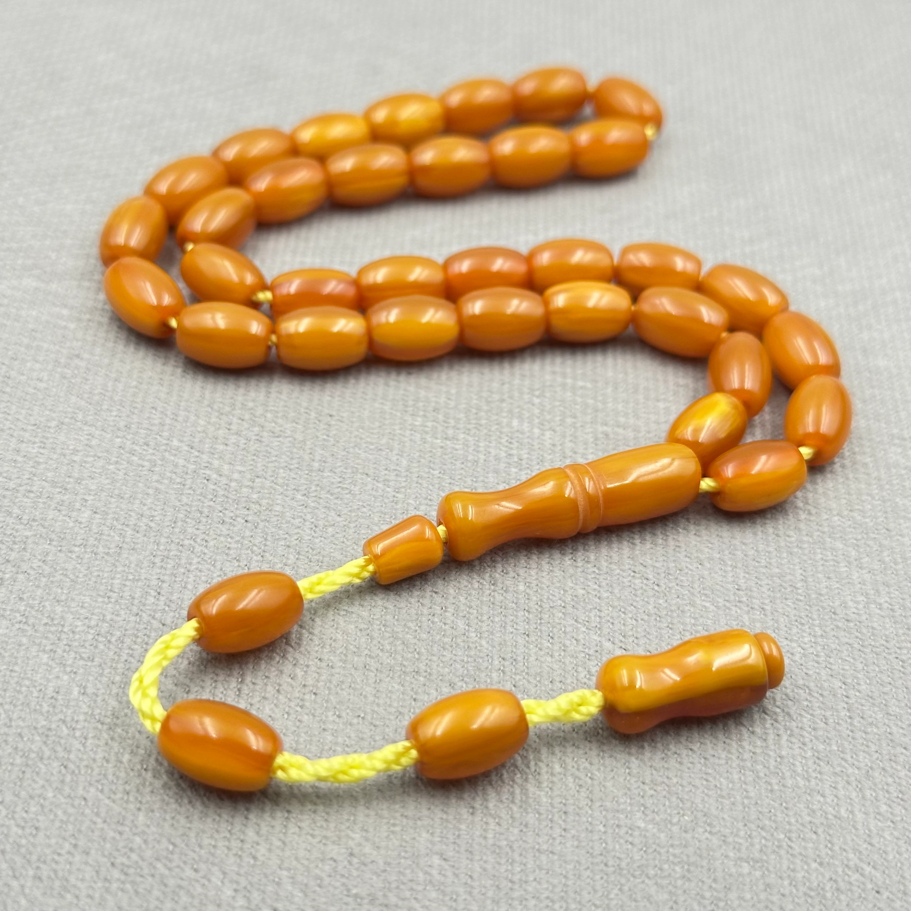 Bal Turuncu Parlak Kapsül Kesim Hareli Sıkma Kehribar Tespih